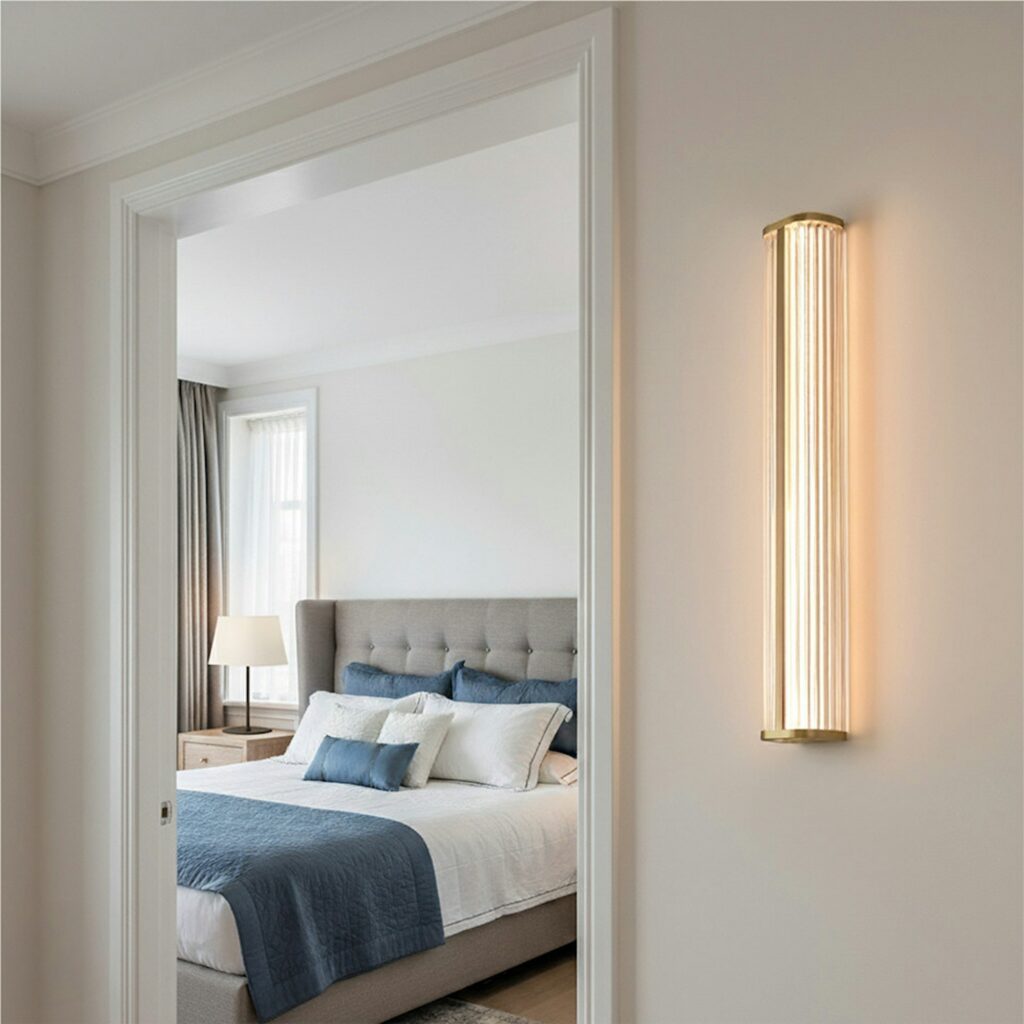 Camera da letto con l'applique ACB Divino in vetro rigato e ottone