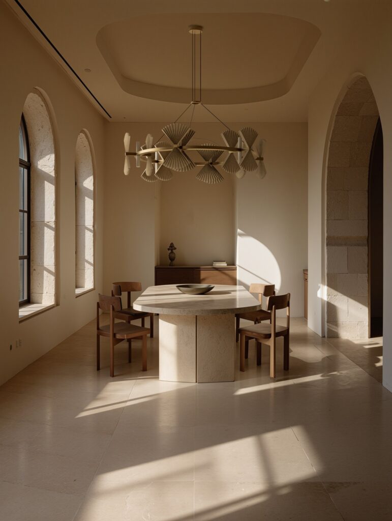 Sala da pranzo con la sospensione Aromas del Campo Hita a bracci sopra il tavolo