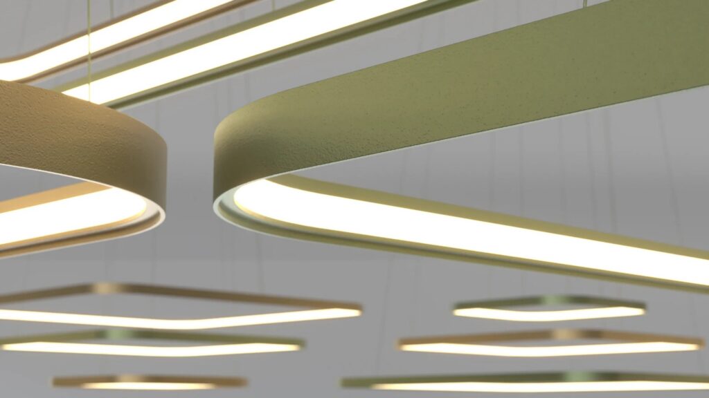 Anelli di luce Prolicht Glorious in verde salvia sospesi a soffitto