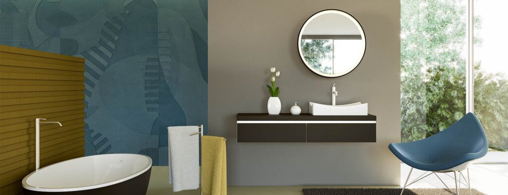 Bagno con lo specchio tondo illuminato Redo Group Vanity